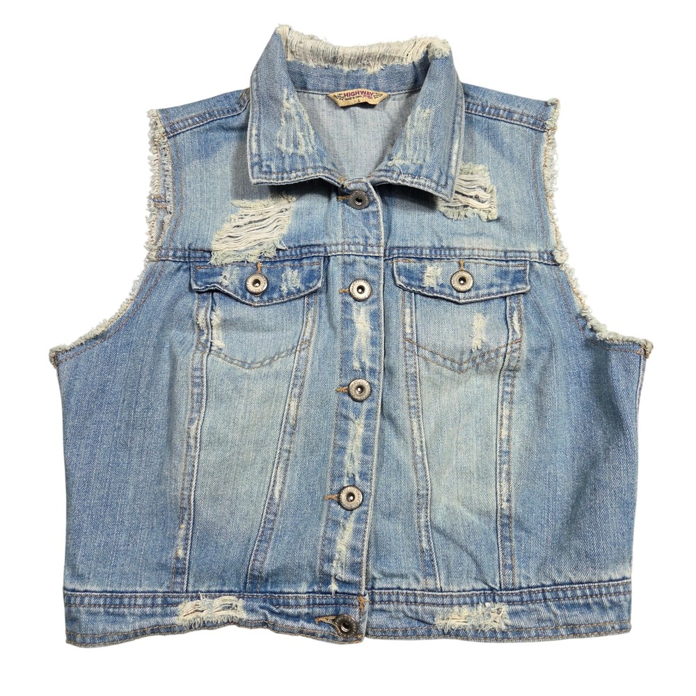 Vintage Highway Jeans Womens S Distressed Denim Vest Retro Boho‎ Casual Layering